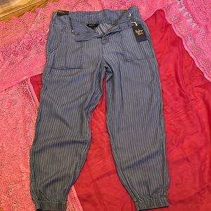 Blue strip super high rise ankle pants in a size Large